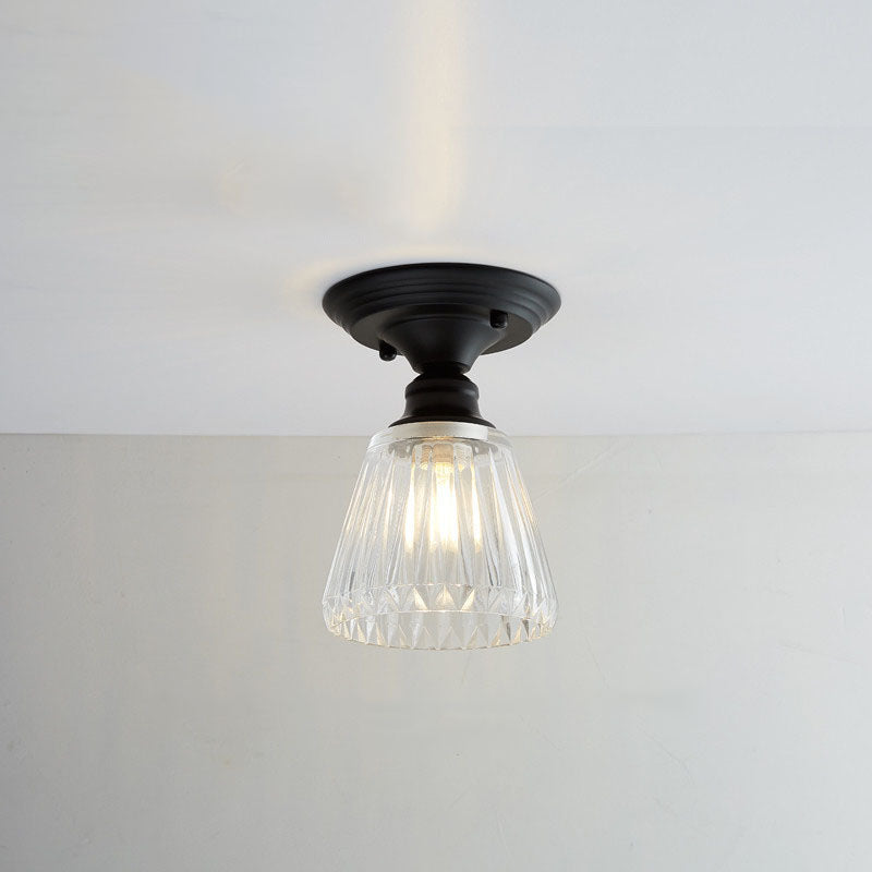 Contemporary Nordic Iron Glass Floral Round Geometry 1-Light Semi-Flush Mount Ceiling Light For Living Room & Bedroom