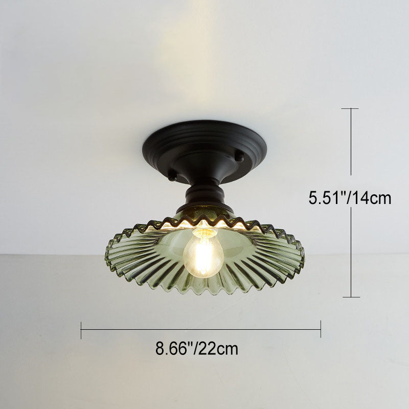 Contemporary Nordic Iron Glass Floral Round Geometry 1-Light Semi-Flush Mount Ceiling Light For Living Room & Bedroom