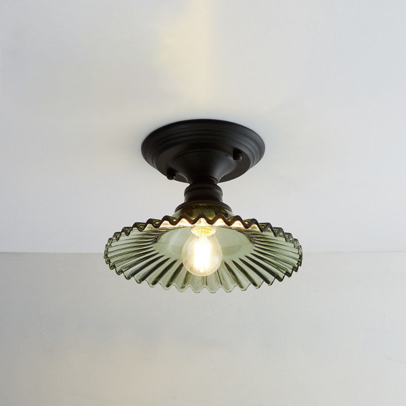 Contemporary Nordic Iron Glass Floral Round Geometry 1-Light Semi-Flush Mount Ceiling Light For Living Room & Bedroom