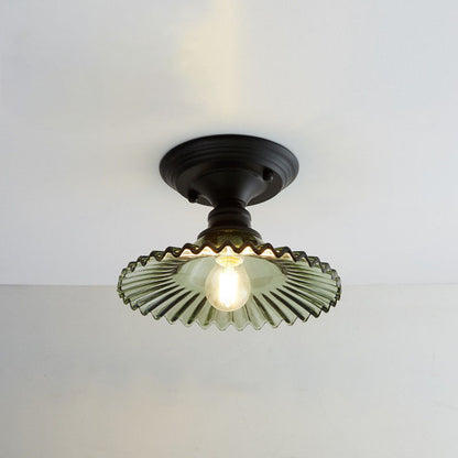 Contemporary Nordic Iron Glass Floral Round Geometry 1-Light Semi-Flush Mount Ceiling Light For Living Room & Bedroom