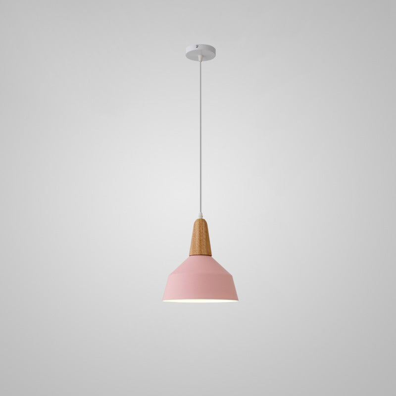 Modern Minimalist Macaron Color Aluminum Solid Wood 1-Light Pendant Light