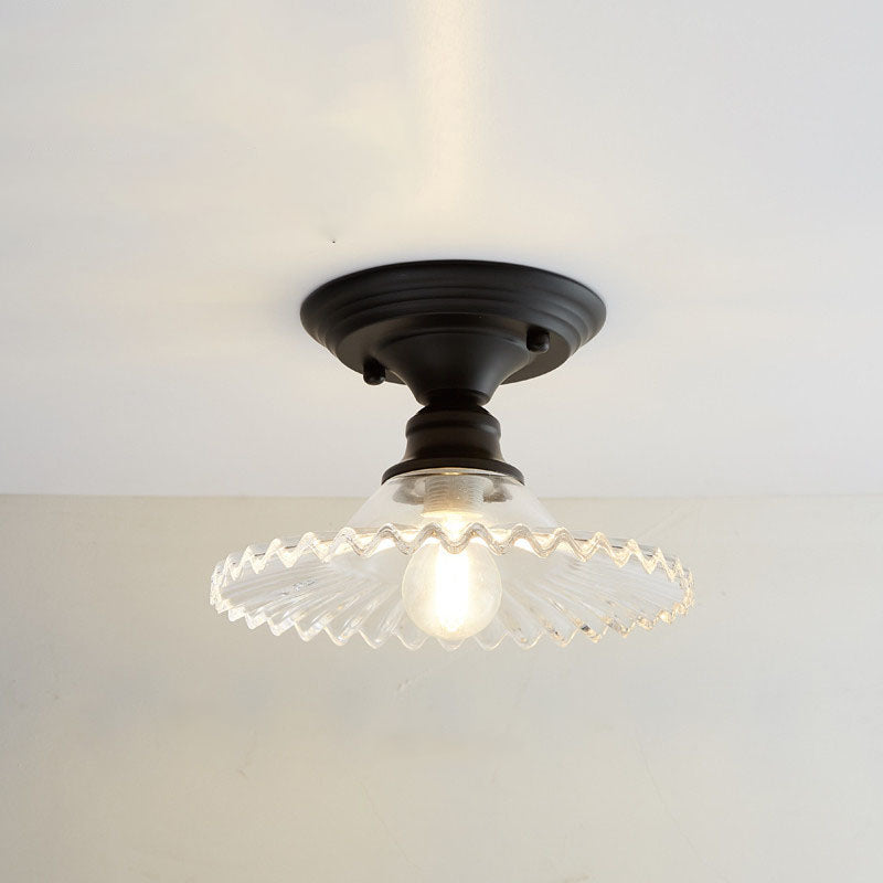 Contemporary Nordic Iron Glass Floral Round Geometry 1-Light Semi-Flush Mount Ceiling Light For Living Room & Bedroom