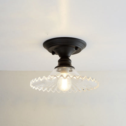 Contemporary Nordic Iron Glass Floral Round Geometry 1-Light Semi-Flush Mount Ceiling Light For Living Room & Bedroom