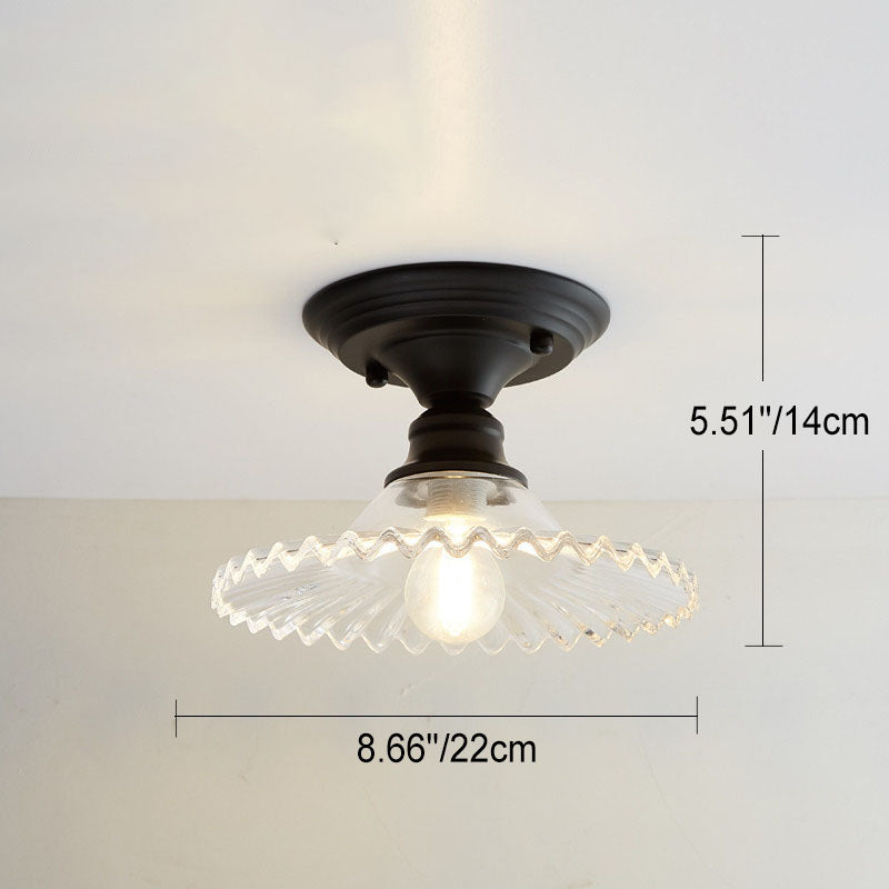 Contemporary Nordic Iron Glass Floral Round Geometry 1-Light Semi-Flush Mount Ceiling Light For Living Room & Bedroom