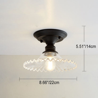 Contemporary Nordic Iron Glass Floral Round Geometry 1-Light Semi-Flush Mount Ceiling Light For Living Room & Bedroom