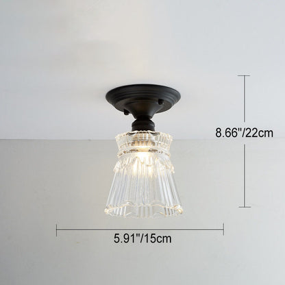 Contemporary Nordic Iron Glass Floral Round Geometry 1-Light Semi-Flush Mount Ceiling Light For Living Room & Bedroom