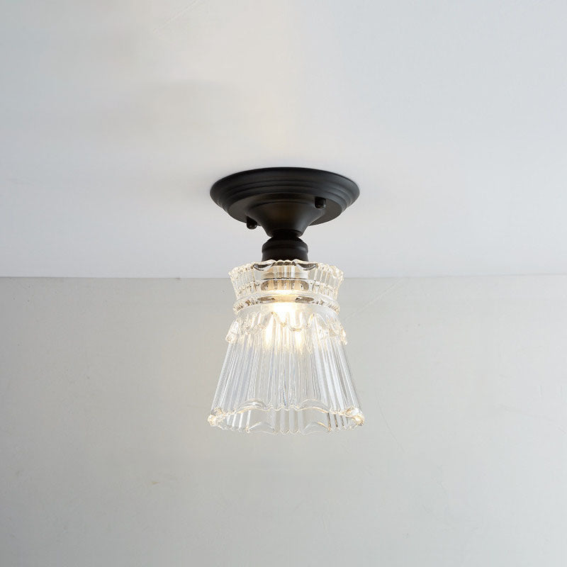 Contemporary Nordic Iron Glass Floral Round Geometry 1-Light Semi-Flush Mount Ceiling Light For Living Room & Bedroom