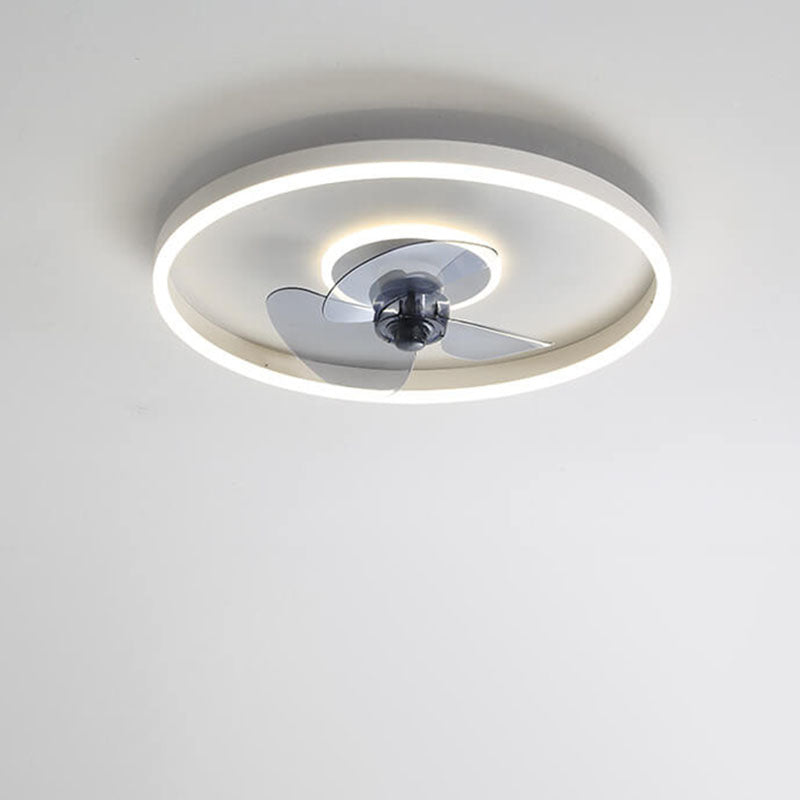 Contemporary Nordic Round Iron Silicone Aluminum Invisible LED Flush Mount Ceiling Fan Light For Living Room & Bedroom