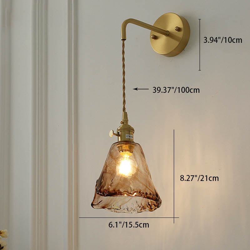 Modern Eclectic Amber Brass Glass Geometric Jar 1-Light Wall Sconce Lamp For Living Room