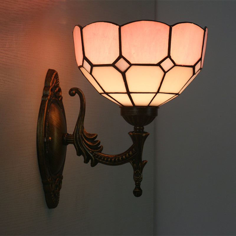 Traditional Tiffany Half Circle Alloy Iron 1-Light Wall Sconce Lamp For Bedroom