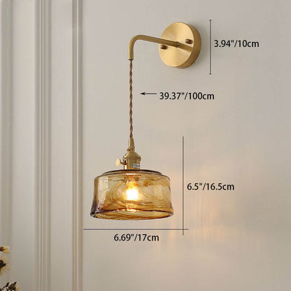 Modern Eclectic Amber Brass Glass Geometric Jar 1-Light Wall Sconce Lamp For Living Room