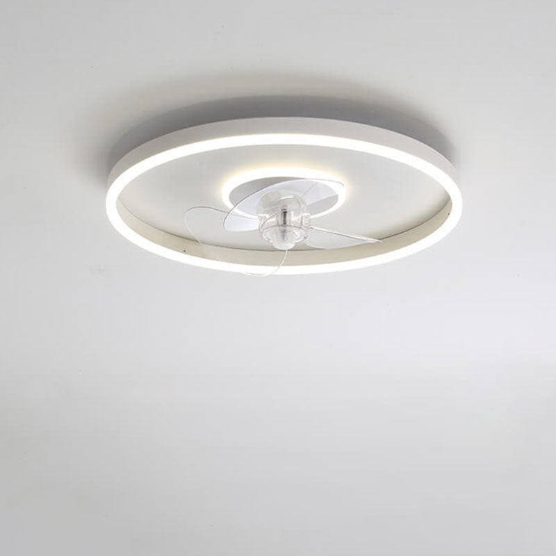 Contemporary Nordic Round Iron Silicone Aluminum Invisible LED Flush Mount Ceiling Fan Light For Living Room & Bedroom