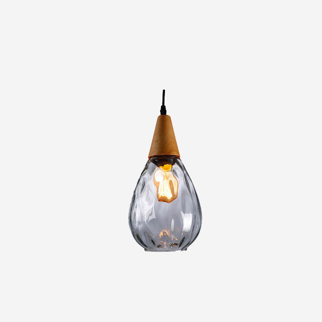 Modern Minimalist Round Water Ripple Wood Glass 1-Light Pendant Light For Bedroom