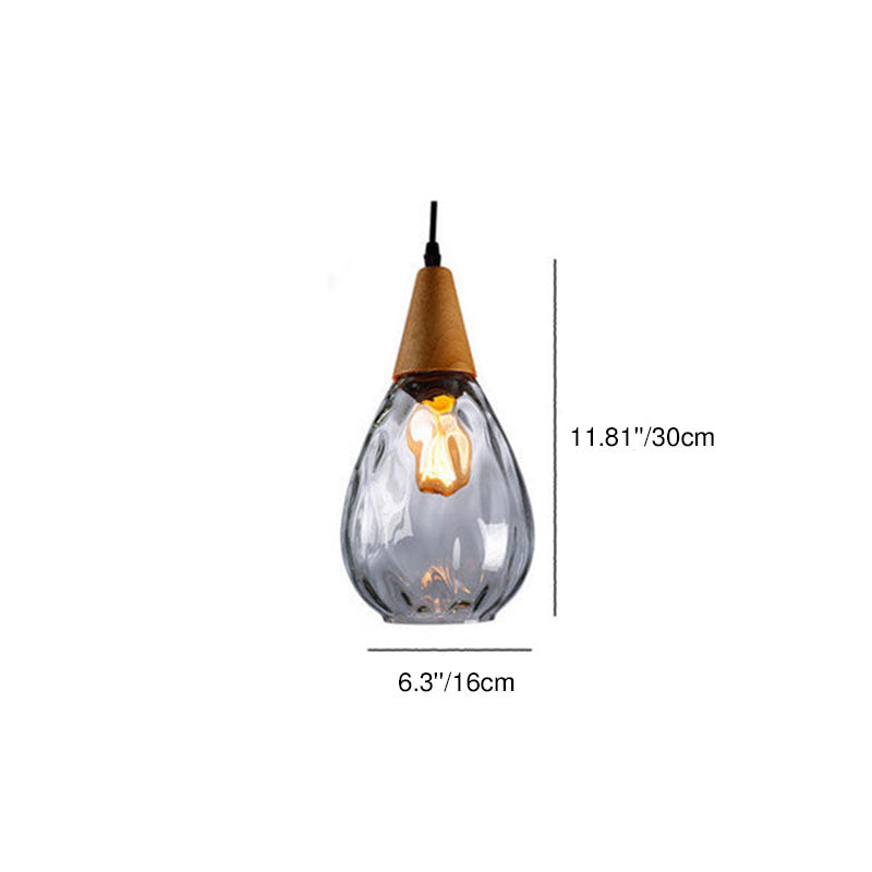 Modern Minimalist Round Water Ripple Wood Glass 1-Light Pendant Light For Bedroom