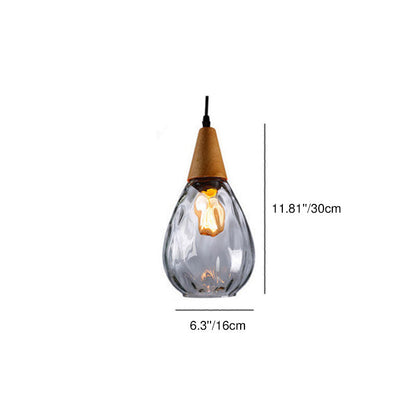 Modern Minimalist Round Water Ripple Wood Glass 1-Light Pendant Light For Bedroom