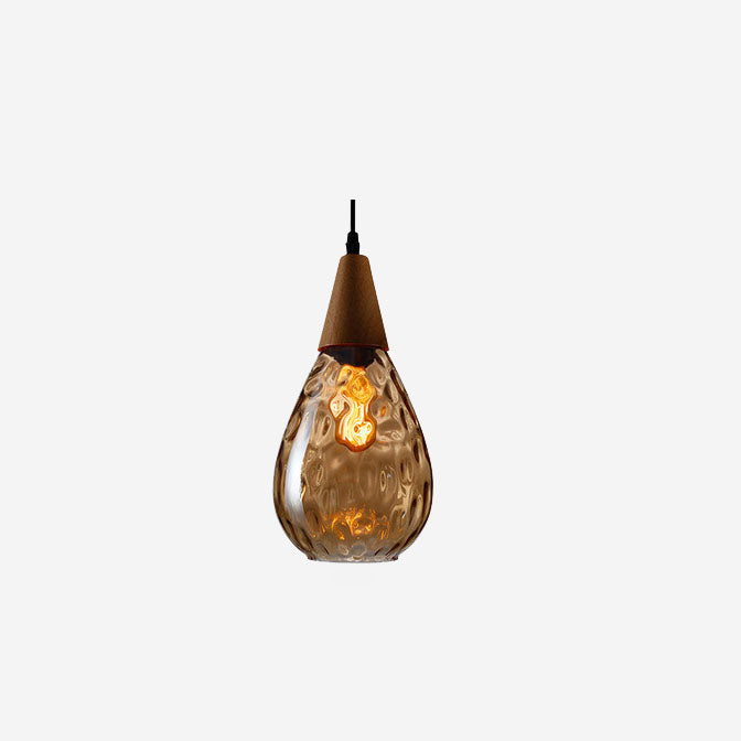 Modern Minimalist Round Water Ripple Wood Glass 1-Light Pendant Light For Bedroom