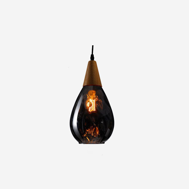 Modern Minimalist Round Water Ripple Wood Glass 1-Light Pendant Light For Bedroom