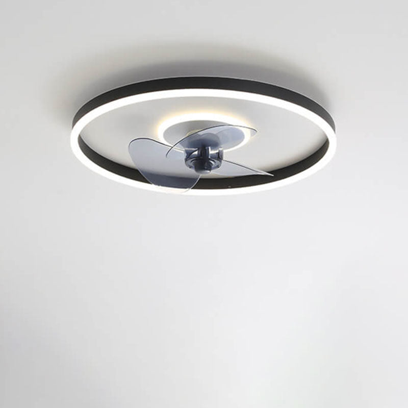 Contemporary Nordic Round Iron Silicone Aluminum Invisible LED Flush Mount Ceiling Fan Light For Living Room & Bedroom
