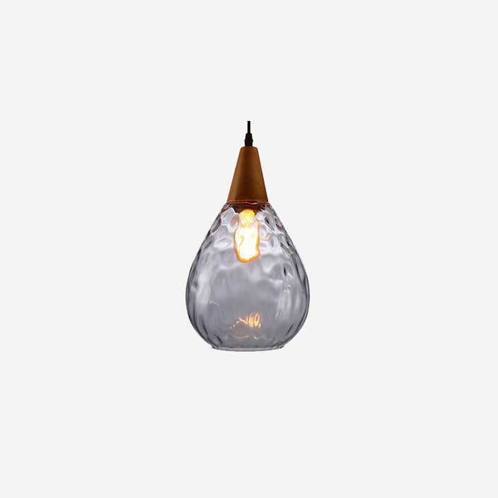 Modern Minimalist Round Water Ripple Wood Glass 1-Light Pendant Light For Bedroom