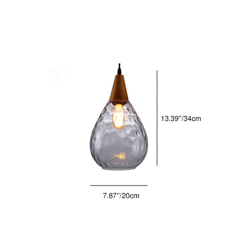 Modern Minimalist Round Water Ripple Wood Glass 1-Light Pendant Light For Bedroom