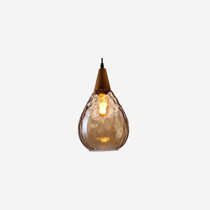 Modern Minimalist Round Water Ripple Wood Glass 1-Light Pendant Light For Bedroom
