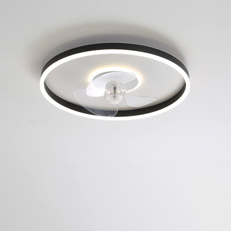 Contemporary Nordic Round Iron Silicone Aluminum Invisible LED Flush Mount Ceiling Fan Light For Living Room & Bedroom
