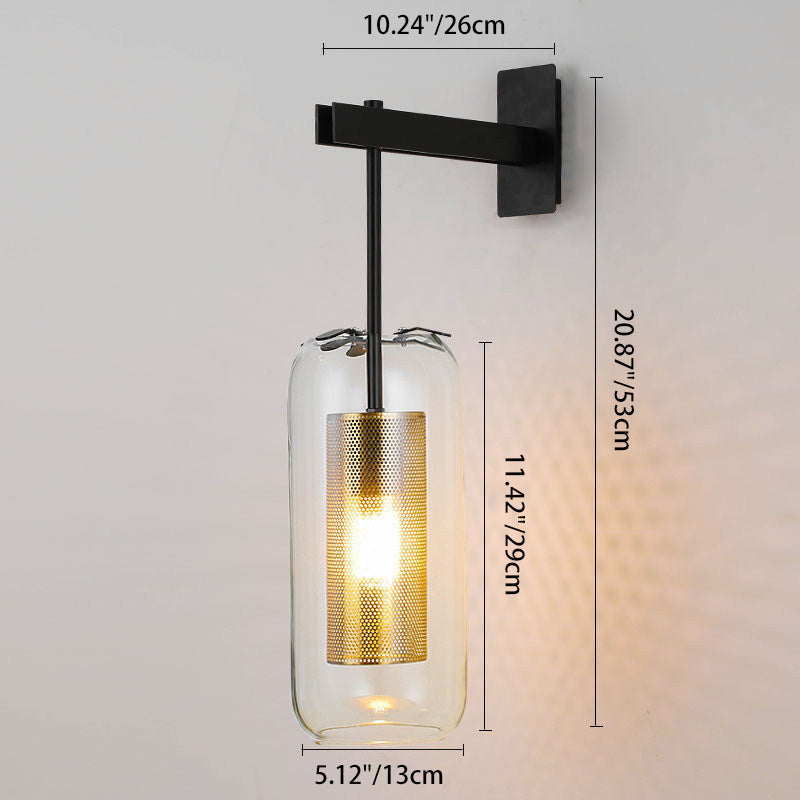 Modern Minimalist Cylinder Clear Glass 1-Light Wall Sconce Lamp For Living Room