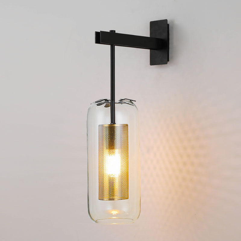 Modern Minimalist Cylinder Clear Glass 1-Light Wall Sconce Lamp For Living Room