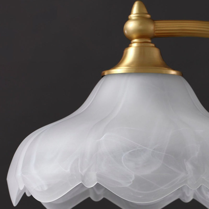 Traditional Vintage Round Copper Glass Petal Shade 1-Light Table Lamp For Bedroom