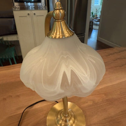 Traditional Vintage Round Copper Glass Petal Shade 1-Light Table Lamp For Bedroom