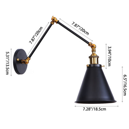 Contemporary Industrial Aluminum Zinc Iron Cone Swing Arm 1-Light Wall Sconce Lamp For Living Room & Bedroom