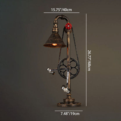 Contemporary Industrial Iron Gear Plumbing Metal 1-Light Table Lamp For Bedroom