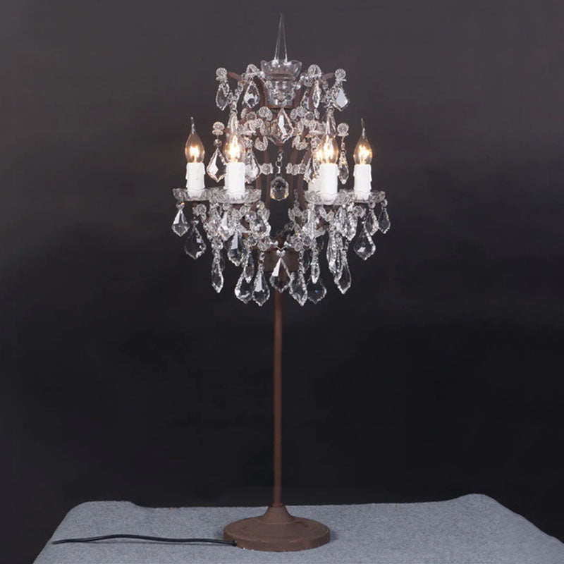 Traditional Vintage Crystal Candelabra Rust 6-Light Table Lamp For Living Room
