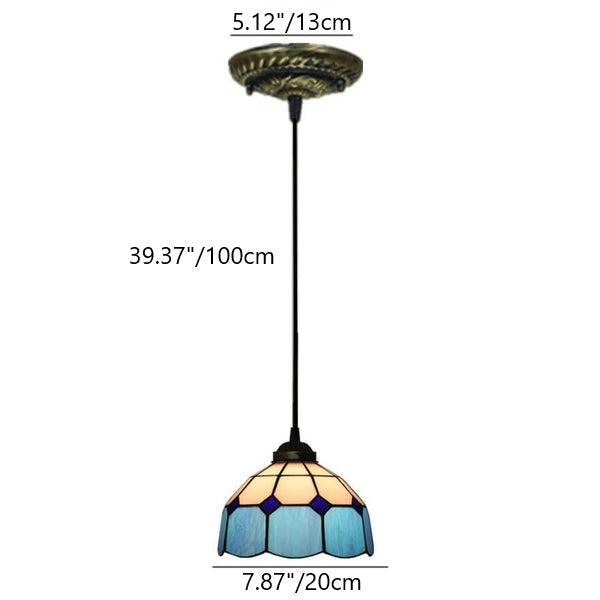 Traditional Tiffany Stained Glass Iron Dome Shade Round 1-Light Pendant Light for Living Room