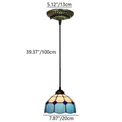 Traditional Tiffany Stained Glass Iron Dome Shade Round 1-Light Pendant Light for Living Room