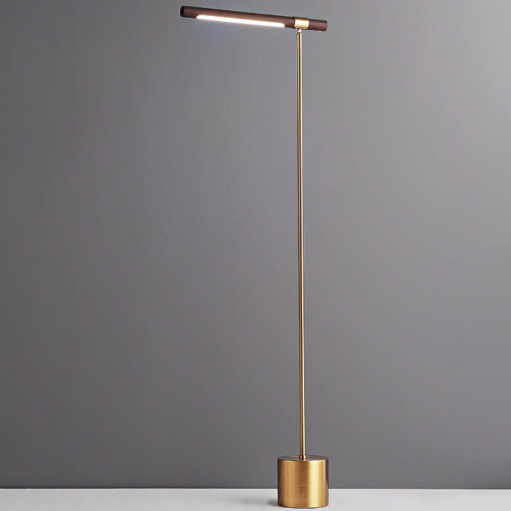 Nordic Minimalist Imitation Walnut Wood Grain Cylindrical Strip Hardware Base LED Standing Floor Lamp