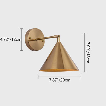 Contemporary Industrial Iron Plated Brass Cone Round 1-Light Wall Sconce Lamp for Living Room