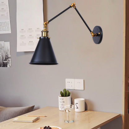 Contemporary Industrial Aluminum Zinc Iron Cone Swing Arm 1-Light Wall Sconce Lamp For Living Room & Bedroom