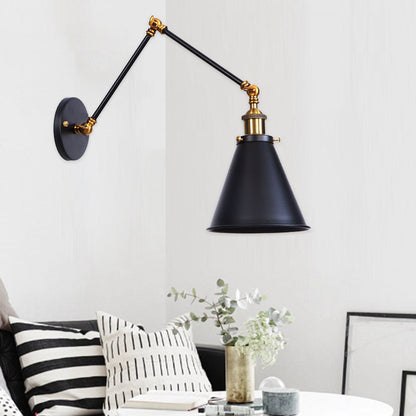 Contemporary Industrial Aluminum Zinc Iron Cone Swing Arm 1-Light Wall Sconce Lamp For Living Room & Bedroom