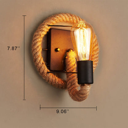 Vintage Hemp Rope 1-Light Wall Sconce Lamp 2 Design